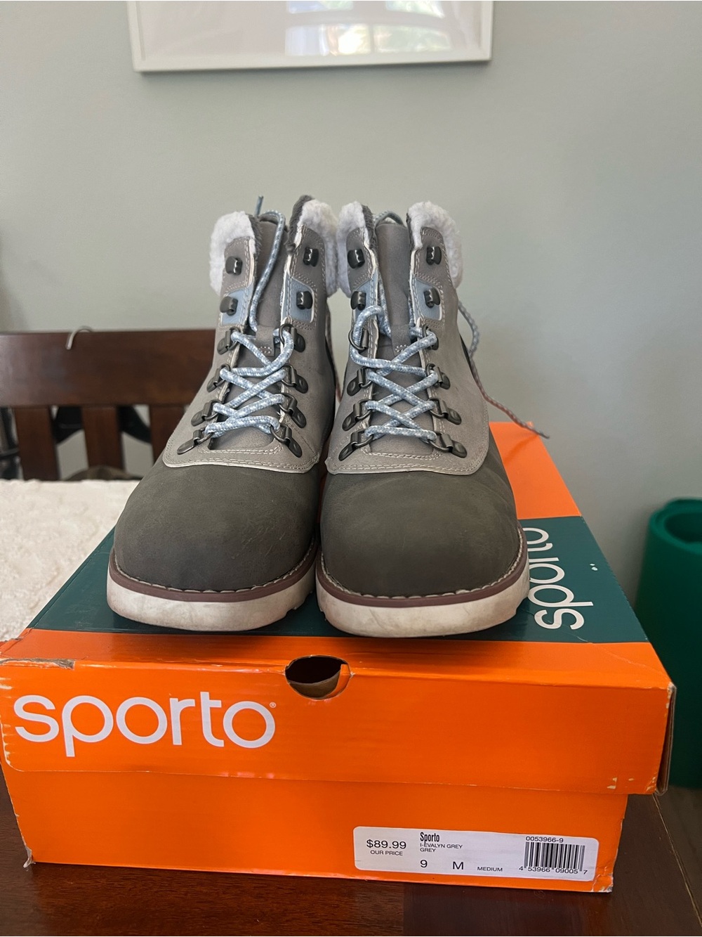 Sporto Women's Gray and Light Gray Lace-Up Fur-Trim Ankle Boots
